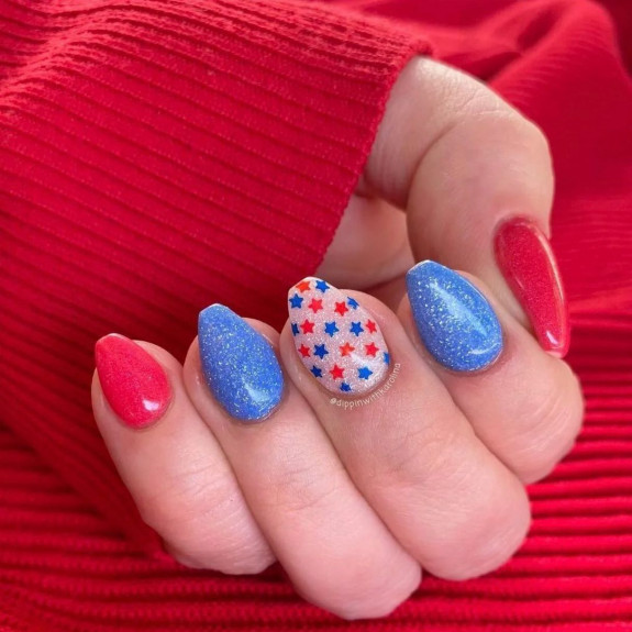 38 Cute Memorial Day Nails — Mixed Shimmery Memorial Day Nails