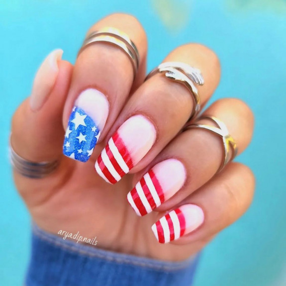 38 Cute Memorial Day Nails — Red and White Stripped French Tip Nails