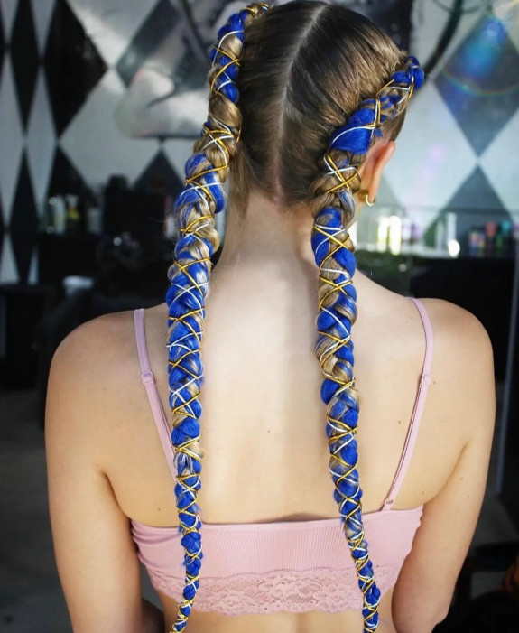 40 Cute and Colorful Festival Hairstyles — Royal Blue Dutch Braid Pigtails