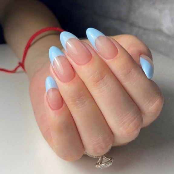 37 Sky Blue French Tip Nails — Light Sky Blue French Tip Nails