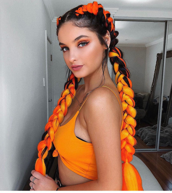 43 Music Festival Hair Ideas — Orange and Yellow Braids