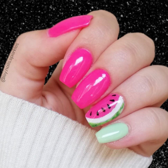 39 Best Watermelon Nails for 2022 — Fuchsia + Mint Watermelon Nails