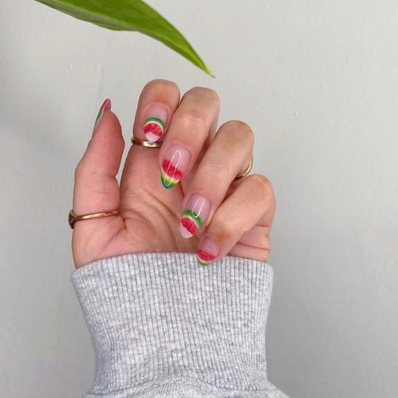 40 Watermelon Nails Designs — Watermelon Tip Gel Nails