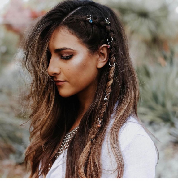 43 Music Festival Hair Ideas — Braid Bobo Hairstyle with hoops