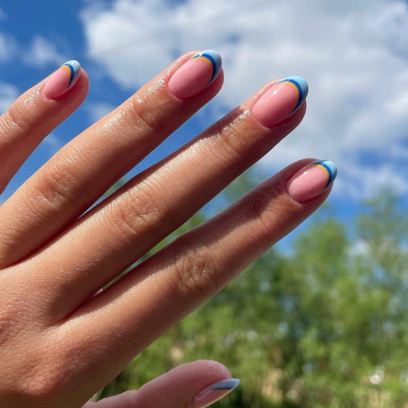 37 Sky Blue French Tip Nails — Two-Toned Blue French Nails