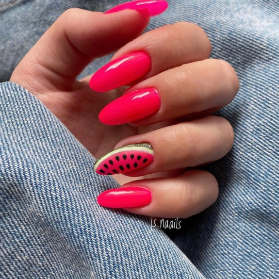 40 Watermelon Nails Designs — Dark Pink Watermelon Long Nails