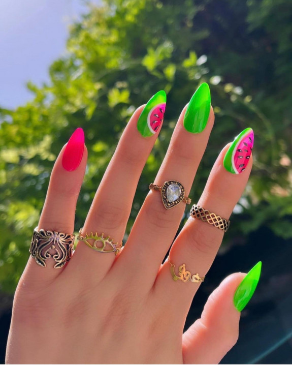 39 Best Watermelon Nails for 2022 — Bright Green + Pink Nails