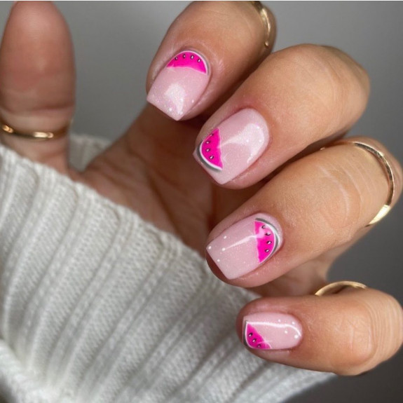 40 Watermelon Nails Designs — Hot Pink Watermelon Short Square Nails