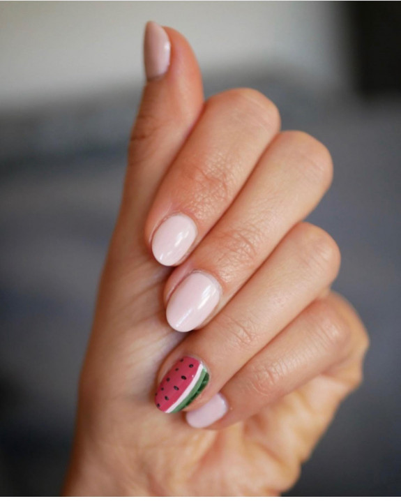 40 Watermelon Nails Designs — Watermelon & Soft Pink Nails