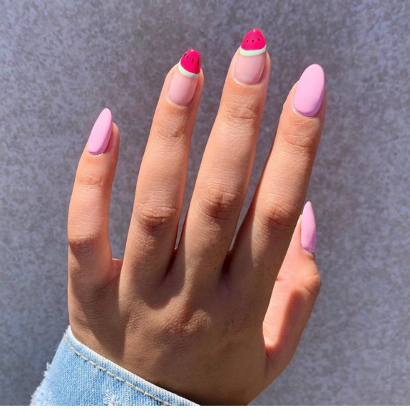 40 Watermelon Nails Designs — Bright Pink Watermelon Tip Nails