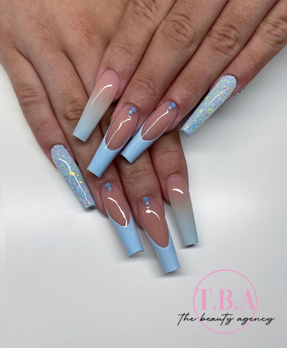 37 Sky Blue French Tip Nails — Blue French + Shimmery Nails Acrylic