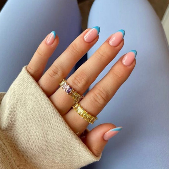 37 Sky Blue French Tip Nails — Almond French Nails