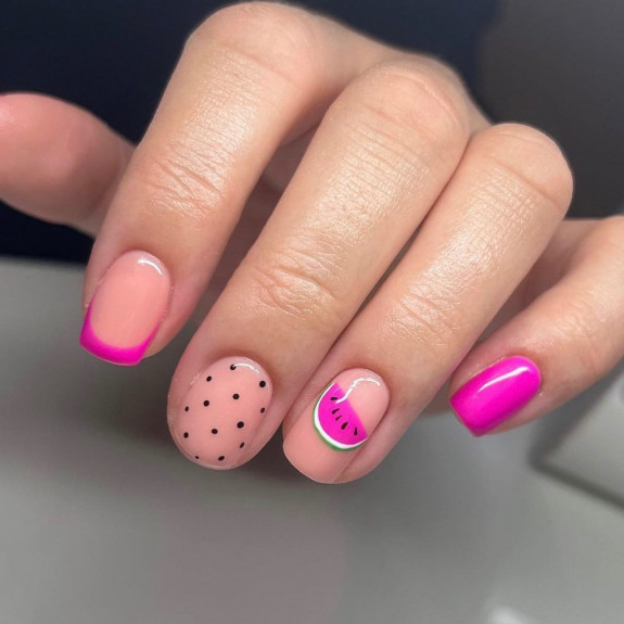 39 Best Watermelon Nails for 2022 — Watermelon + Bright Pink French Nails