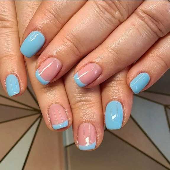 37 Sky Blue French Tip Nails — Blue French + Blue Nails