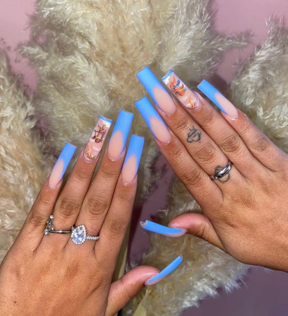 37 Sky Blue French Tip Nails — Blue French Acrylic Nails with Angles