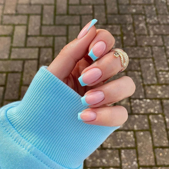 37 Sky Blue French Tip Nails — Biab French Tip Nails