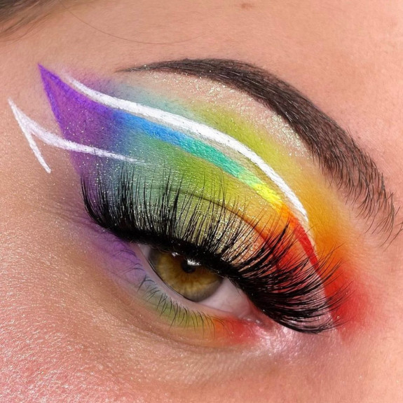 32 Pride Makeup Looks — White Graphic Line + Ombre Rainbow