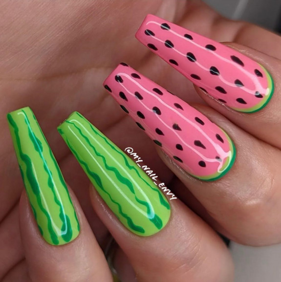 39 Best Watermelon Nails for 2022 — Pink and Green Watermelon Long Nails