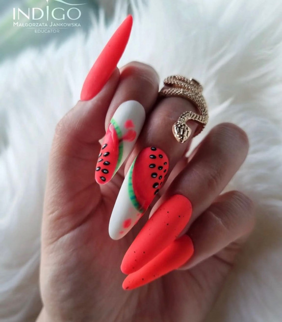 39 Best Watermelon Nails for 2022 — Bright Red Watermelon Almond Nails