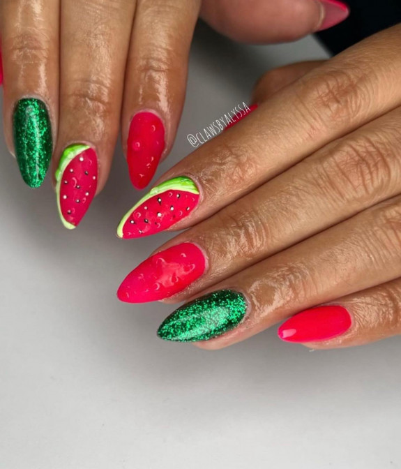 39 Best Watermelon Nails for 2022 — Emerald Green + Watermelon Nails