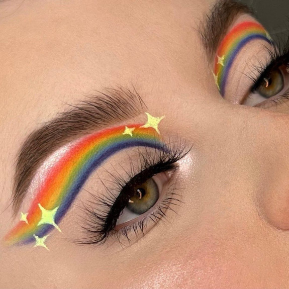 32 Pride Makeup Looks — Rainbow Sparkle Star Makeup 0572