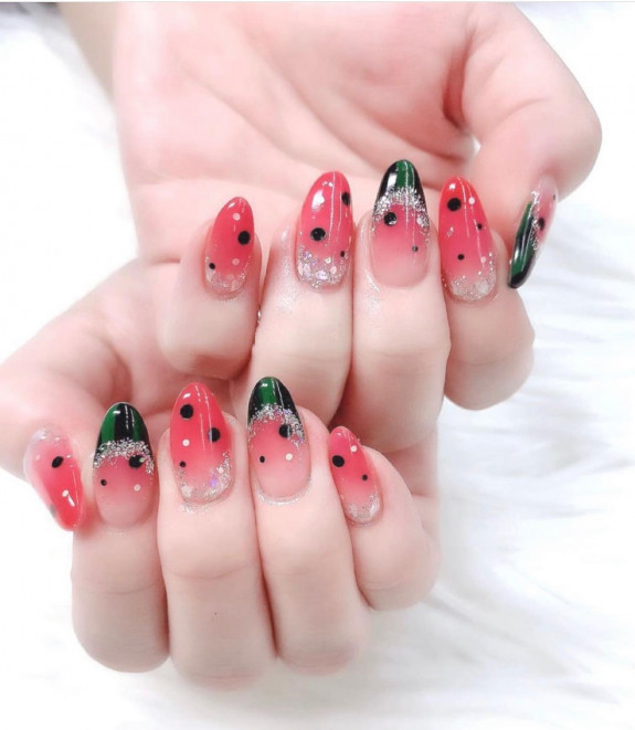 39 Best Watermelon Nails for 2022 — Ombre Watermelon Nails with Glitter Accents