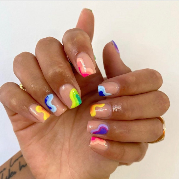 31 Best Summer Squoval Nails — Color Abstract Squoval Nails