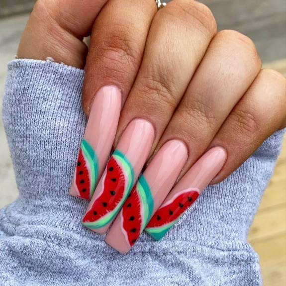 40 Watermelon Nails Designs — Watermelon Acrylic Long Nails