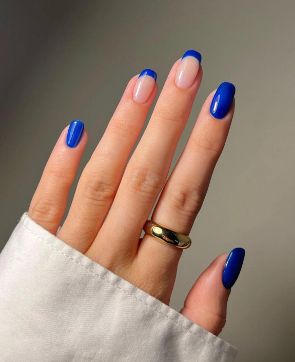 31 Best Summer Squoval Nails — Royal Blue French Nails