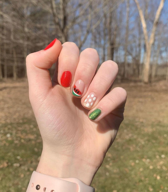 40 Watermelon Nails Designs — Glitter Green & Watermelon Nails