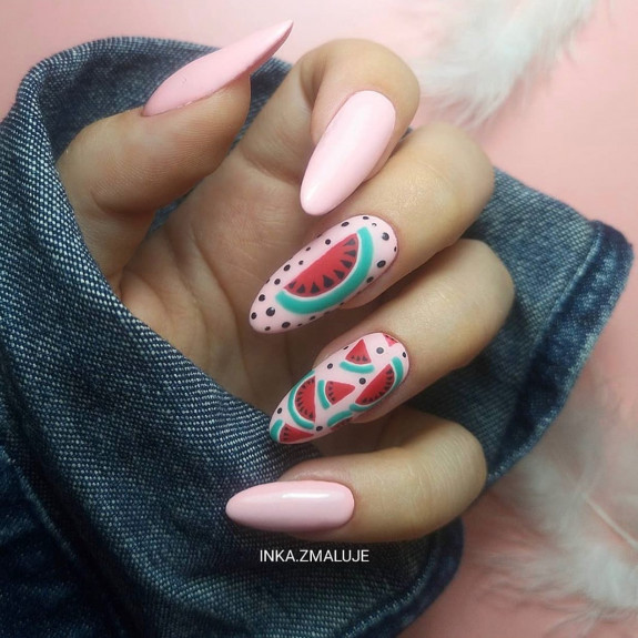 40 Watermelon Nails Designs — Watermelon Pink Long Nails