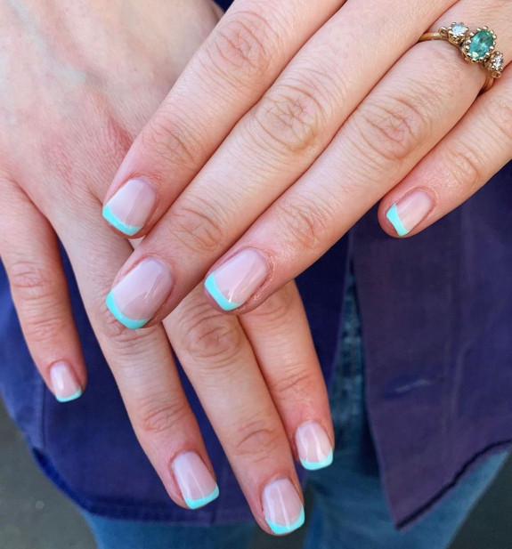 37 Sky Blue French Tip Nails — Short French Tip Nails