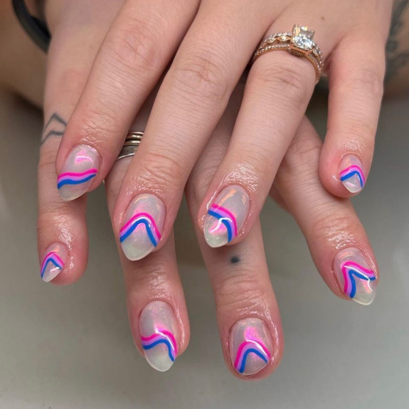 45 Pretty Summer Nails That Suit Everyone — Blue and Hot Pink Swirl Nails