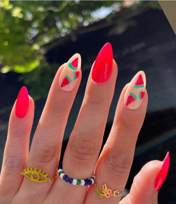 39 Best Watermelon Nails for 2022 — Slices of Watermelon + Red Almond Nails