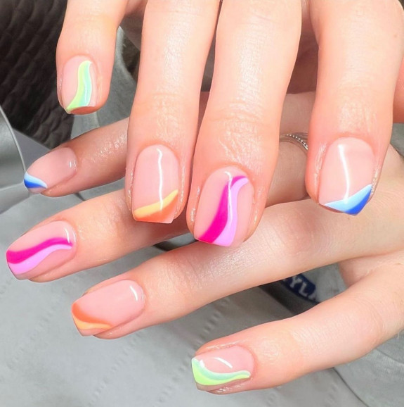 31 Best Summer Squoval Nails — Colorful Swirl Nails