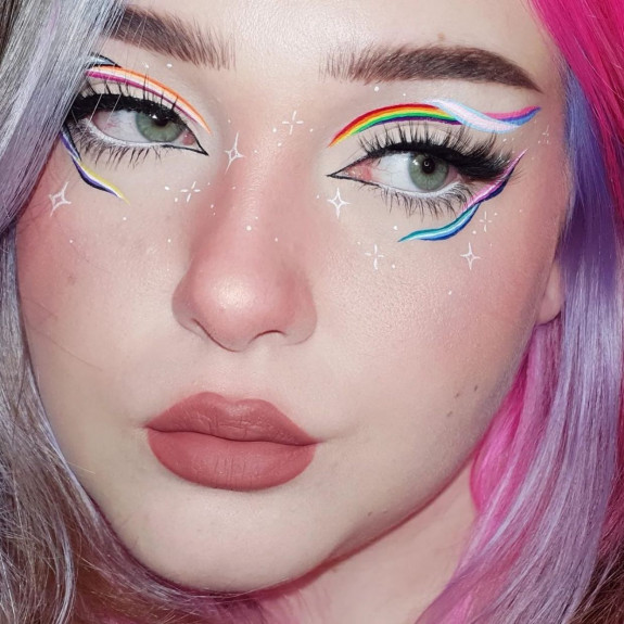 32 Pride Makeup Looks — Thin Rainbow Eye Makeup