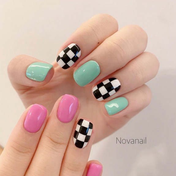 45 Pretty Summer Nails That Suit Everyone — Mint, Pink and Checker Nails