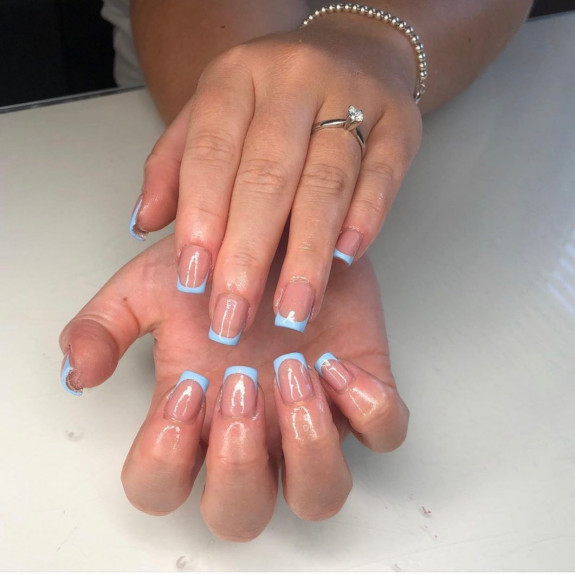 37 Sky Blue French Tip Nails — Light Sky Blue Tip Nails