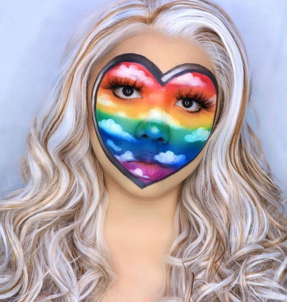 32 Pride Makeup Looks — Rainbow Heart Shape Makeup