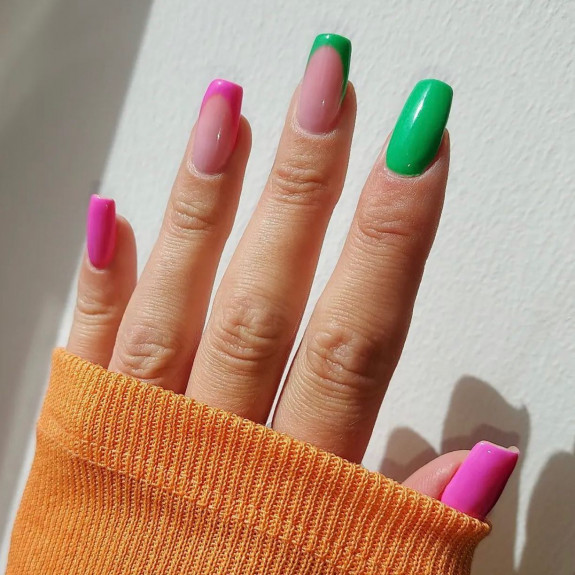 45 Pretty Summer Nails That Suit Everyone — Green and Pink Nails