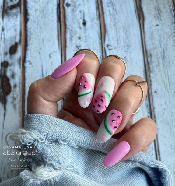 39 Best Watermelon Nails for 2022 — Pink Watermelon White Nails