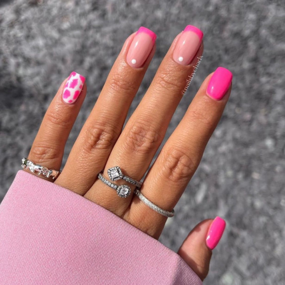 31 Best Summer Squoval Nails — Pink French + Cow Print Nails