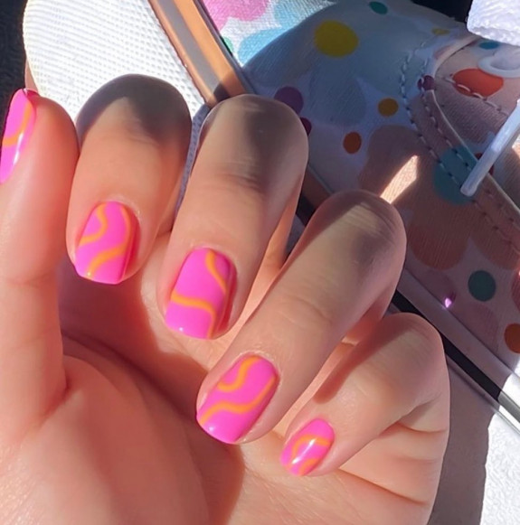 45 Pretty Summer Nails That Suit Everyone — Pink and Orange Short Nails