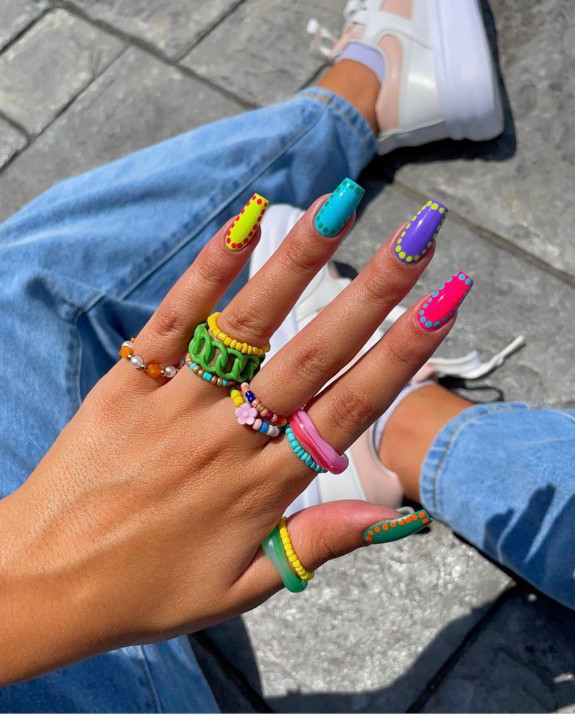 45 Pretty Summer Nails That Suit Everyone — Multicolored Ballerina Nails