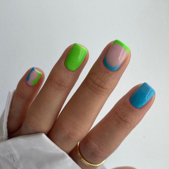 31 Best Summer Squoval Nails — Bright Green and Blue Nails