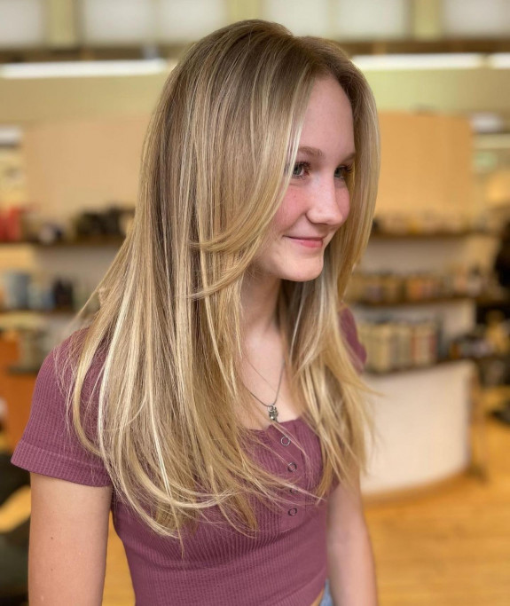 40 Curtain Bangs Ideas in 2022 — Dark Blonde Long Straight Haircut