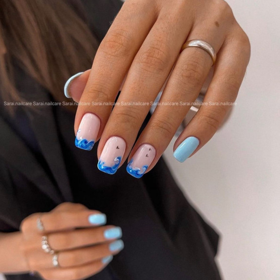 45 Pretty Summer Nails That Suit Everyone — Blue Wave French Tip Nails