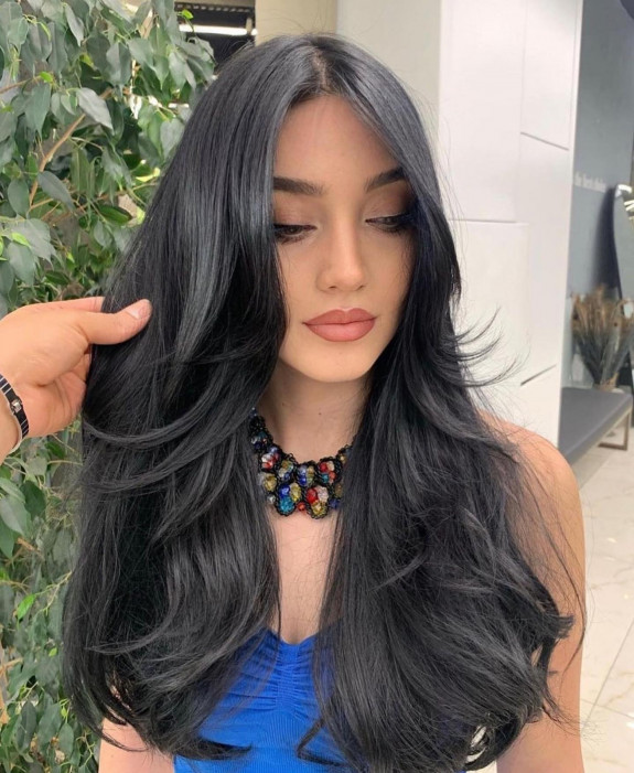 40 Curtain Bangs Ideas in 2022 — Dark Long Hair + Front Layers