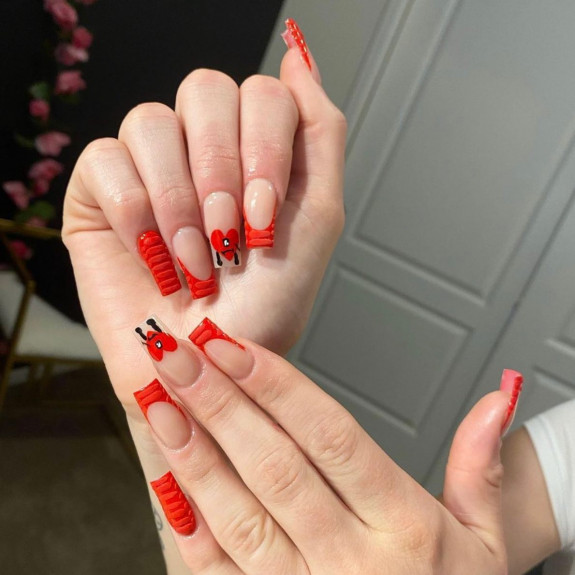 30 Summer Red Nails — Red Croc French Tip Nails