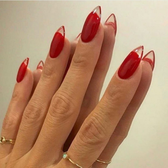 30 Summer Red Nails — Clear Tip Red Nails